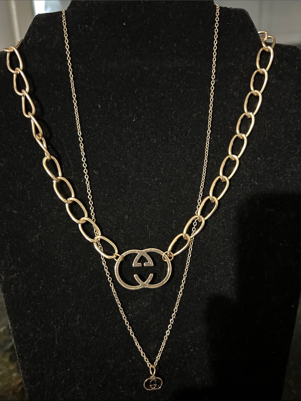 Layered Gold-Tone Chain Necklace with Interlocking Circle Pendants